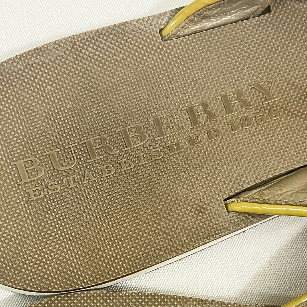 Burberry Nova Check Flip Flop Sandals Wom 7 - Yellow Cream Brown Tan Black - Picture 8 of 11